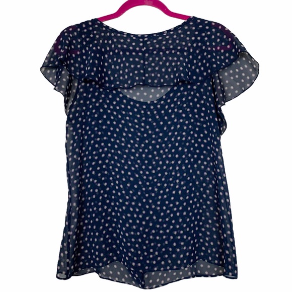 Soprano Ruffled Flowy PolkaDot Semi Sheer Blouse M - Picture 4 of 7
